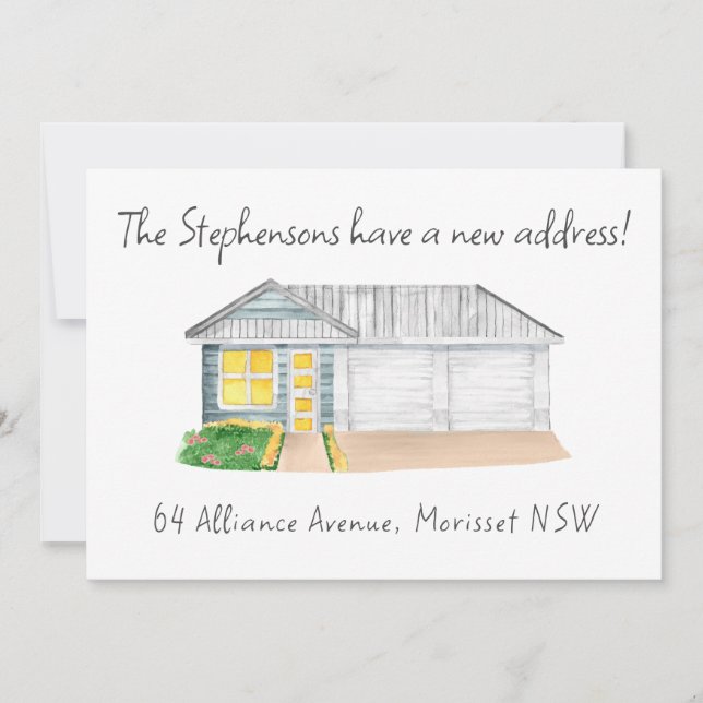 Cute Modern Watercolor House New Address Announcement (Front)