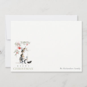 Cute Modern Watercolor Meowy Christmas Tree Cat Note Card