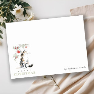 Cute Modern Watercolor Meowy Christmas Tree Cat Note Card