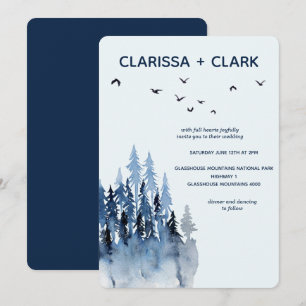Cute Modern Watercolor Mountain Landscape Wedding Invitation