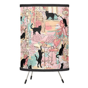 Cute Modern Watercolor Paris Cafe Cat Pattern Tripod Lamp