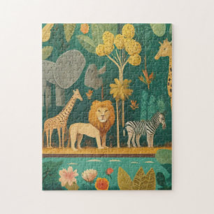 Cute modern watercolor wild animals little vintage jigsaw puzzle