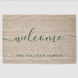 Cute Modern Welcome Stylish Script Elegant Fiber Doormat