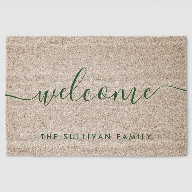 Cute Modern Welcome Stylish Script Elegant Fiber Doormat (Front)