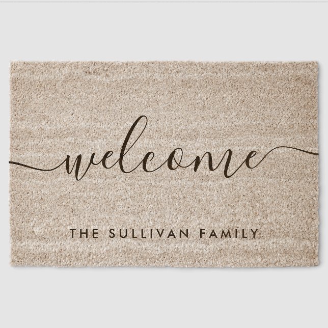 Cute Modern Welcome Stylish Script Elegant Fiber Doormat (Front)