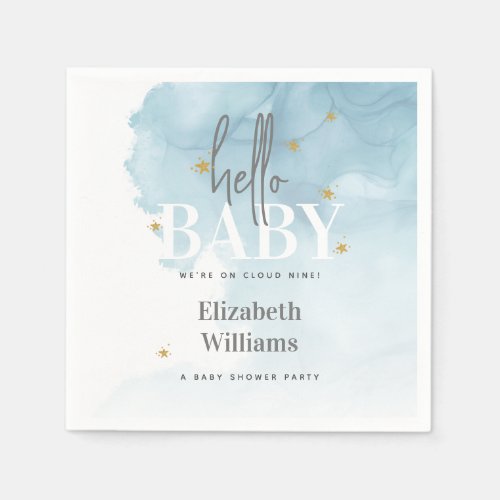 Cute Modern Were on Cloud 9 Hello Baby Shower Napkins