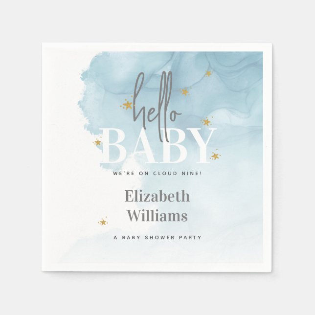 Cute Modern We're on Cloud 9 Hello Baby Shower Napkins (Front)