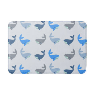 Cute Modern Whale Illustrated Pattern Blue Bath Mat