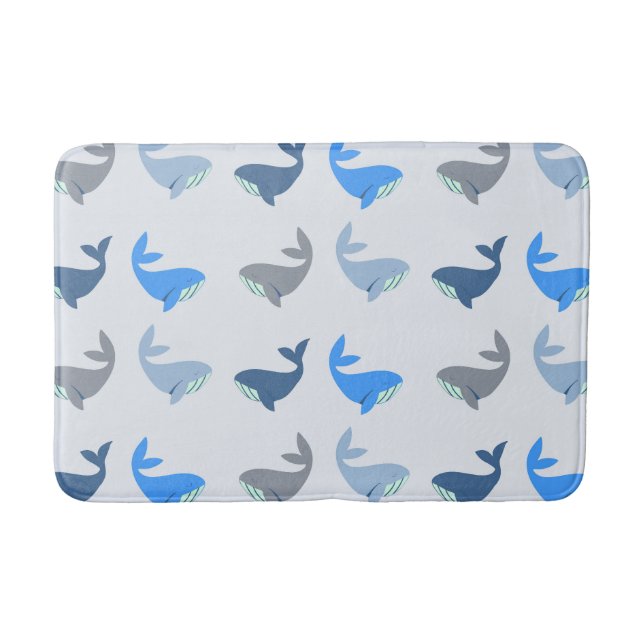 Cute Modern Whale Illustrated Pattern Blue Bath Mat (Front)