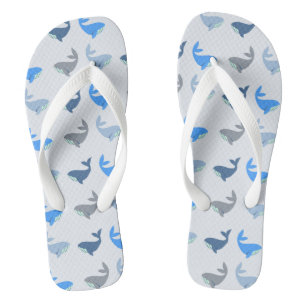 Cute Modern Whale Illustrated Pattern Blue Flip Flops