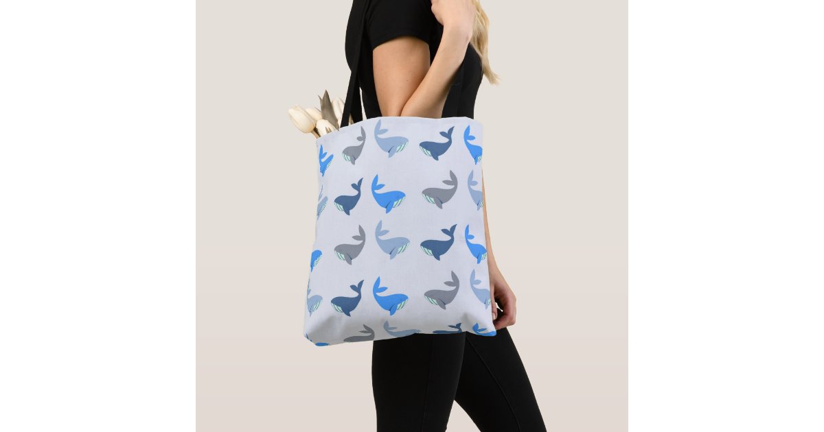 Cute Modern Whale Illustrated Pattern Blue Tote Bag | Zazzle