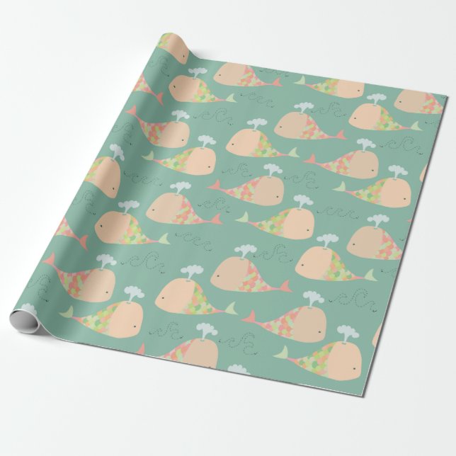 Cute Modern Whales Pattern Gift Wrapping Paper (Unrolled)