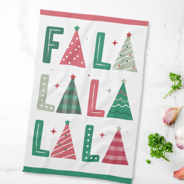 Cute Modern Whimsical Fa La La Kitchen Towel (cute, whimsical and fun Fa La La La Christmas typography kitchen towel)