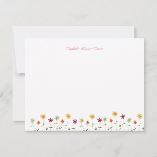 Cute Modern Whimsical Flowers Pattern Pink Girly Note Card