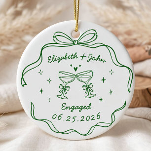 Cute Modern Whimsical Hand Drawn Engagement Ceramic Ornament