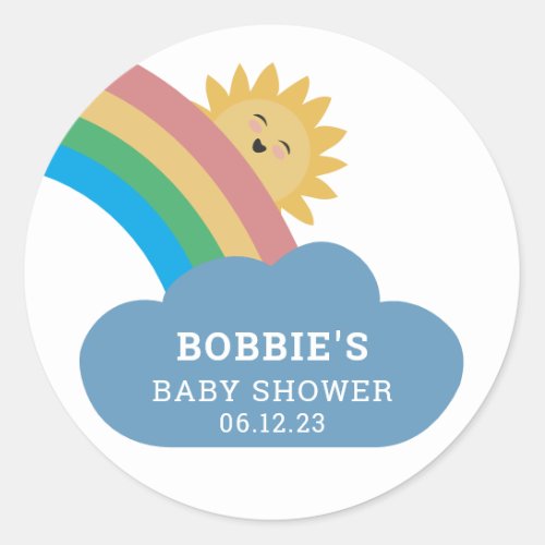 Cute Modern Whimsical Rainbow Sunshine Baby Shower Classic Round Sticker