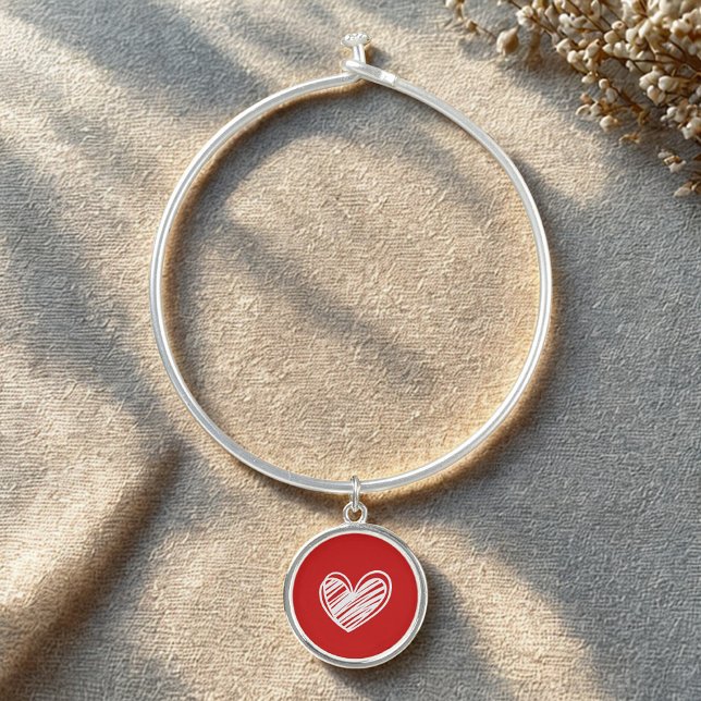 Cute Modern White And Red Love Heart Trendy Womens Bangle Bracelet (Creator Uploaded)