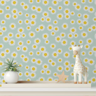 Cute Modern White Daisy Flowers Floral Pattern Wallpaper