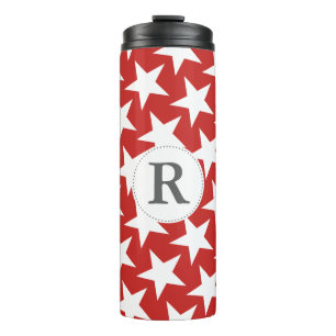 Cute Modern White Stars Monogram Thermal Tumbler