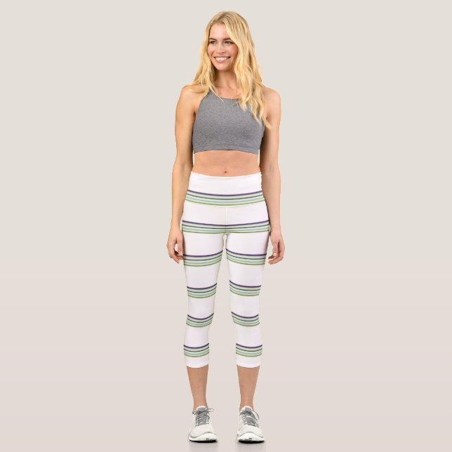 Cute modern white stripes capri leggings (Front)