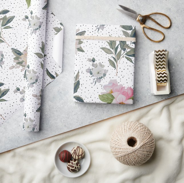 Cute Modern White Watercolor Floral Pattern  Wrapping Paper (Crafts)