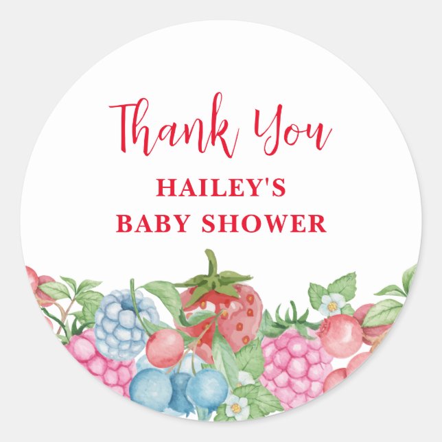 Cute Modern Wild Berry Sweet Baby Shower  Classic Round Sticker (Front)