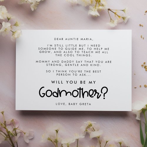 Cute modern Will you be my Godmother card