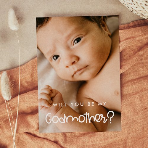 Cute modern Will you be my Godmother photo card