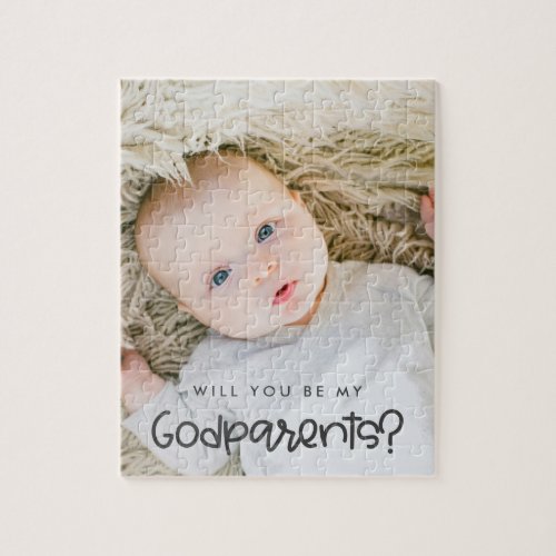 Cute modern Will you be my Godparent photo Jigsaw Puzzle