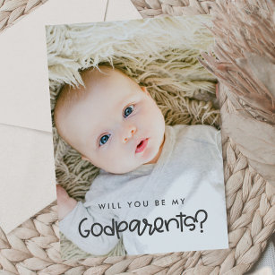 Cute modern Will you be my Godparents photo card