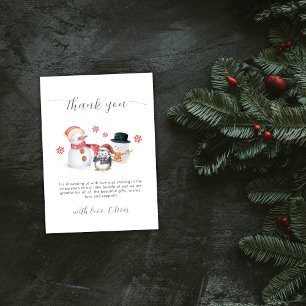 Cute Modern Winter Penguin Snowman Baby Shower  Thank You Card