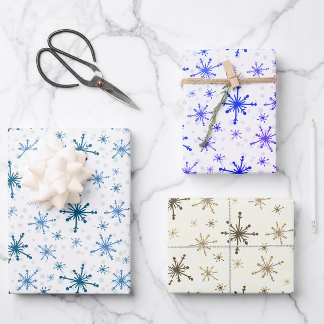 Cute Modern Winter  Snow Flakes Christmas Gift  Wrapping Paper Sheets (Front)
