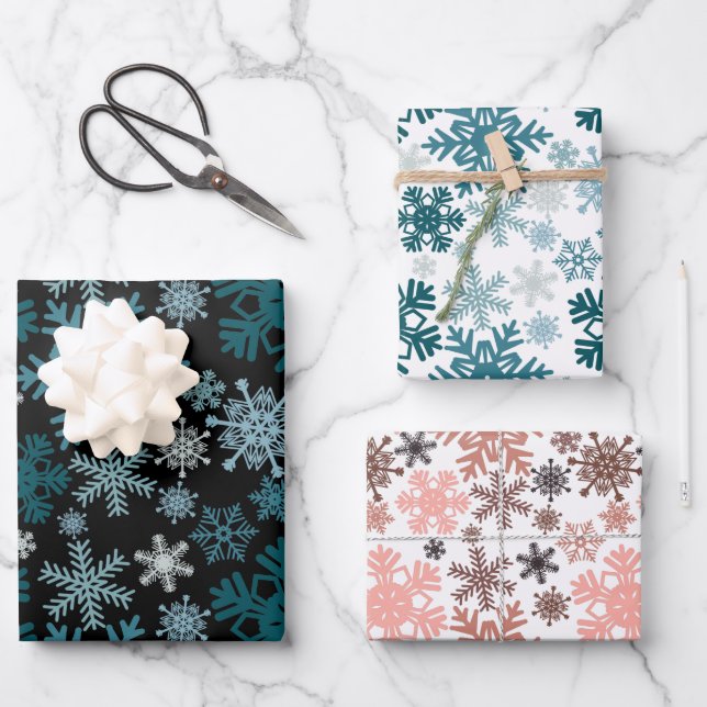 Cute Modern Winter Snowflakes Christmas  Wrapping Paper Sheets (Front)