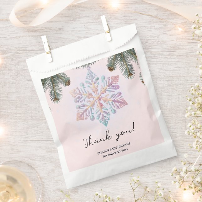 Cute Modern Winter Snowflakes Cute Baby Shower Favor Bag (Clipped)