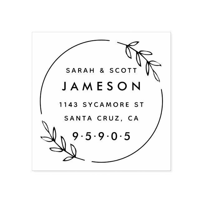 Cute Modern Wreath Married Couple Return Address Rubber Stamp