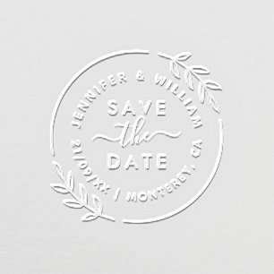 Cute Modern Wreath & Stylish Script Save The Date Embosser