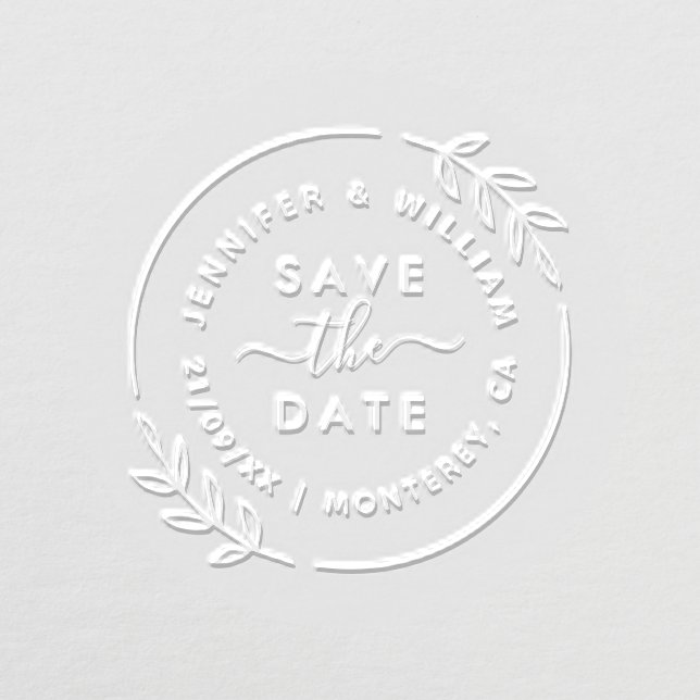 Cute Modern Wreath & Stylish Script Save The Date Embosser (Design)