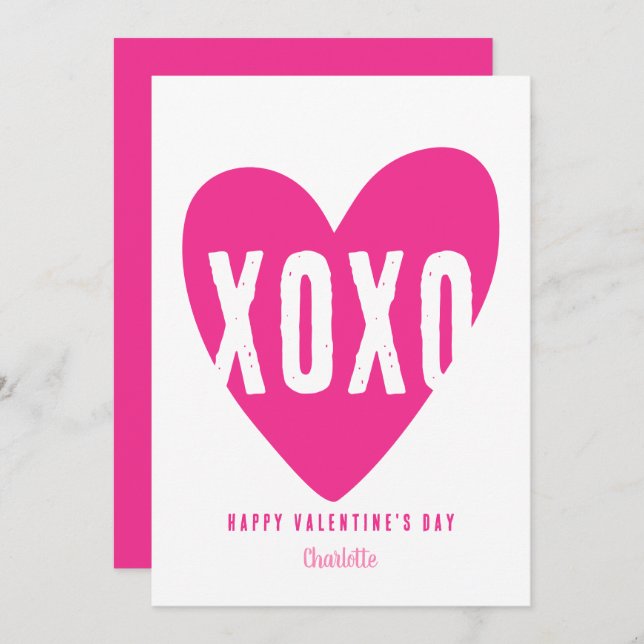 Cute Modern XOXO Heart Personalized Valentine's Holiday Card (Front/Back)
