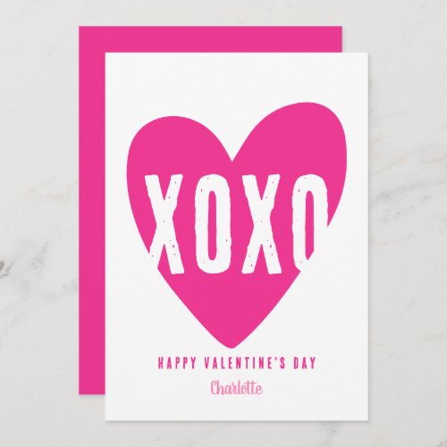 Cute Modern XOXO Heart Personalized Valentines Holiday Card