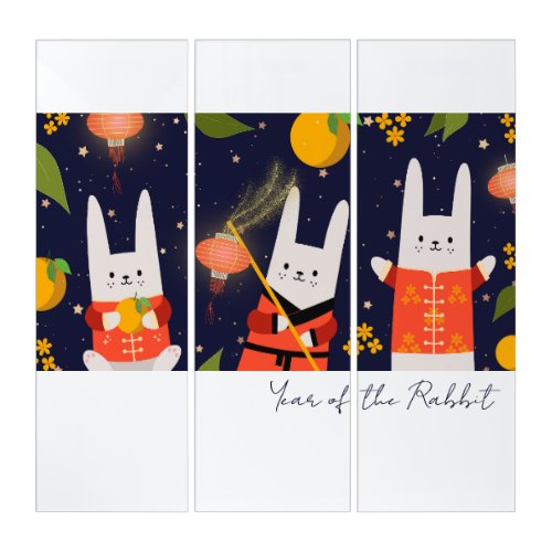 Cute Modern Year of the Rabbit Lunar New Year Triptych