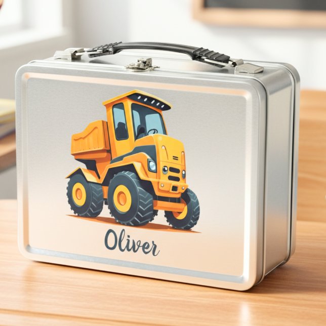 Cute Modern Yellow Construction Truck Metal Lunch Box (Creator Uploaded)