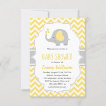 Cute Modern Yellow Gray Elephant Baby Shower Invitation