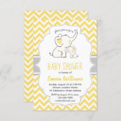 Cute Modern Yellow Grey Elephant Baby Shower Invitation (Front/Back)