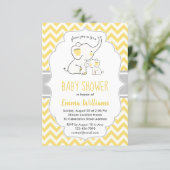 Cute Modern Yellow Grey Elephant Baby Shower Invitation (Standing Front)
