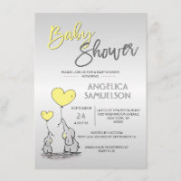 Cute Modern YELLOW Mommy Elephant & Baby Shower Invitation
