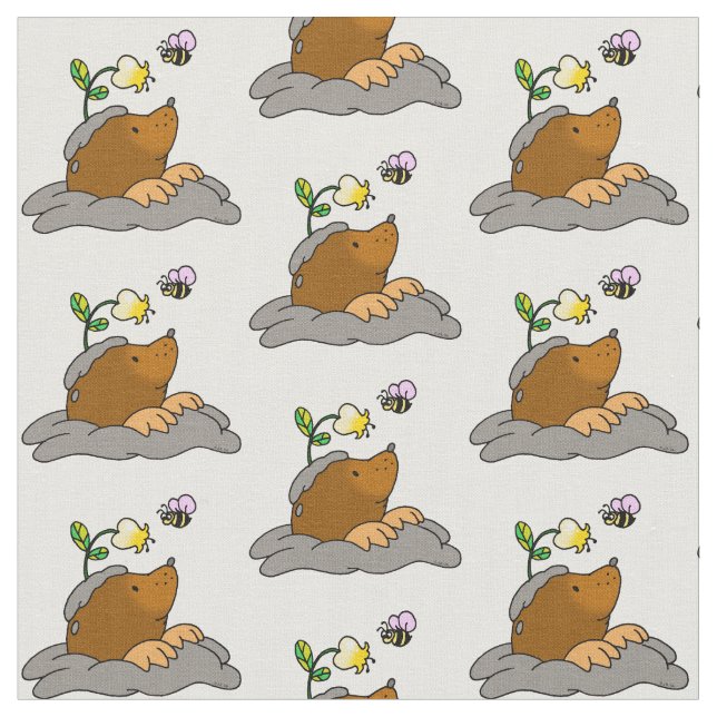 cute mole cartoon with a flower bee pattern fabric (Close Up)