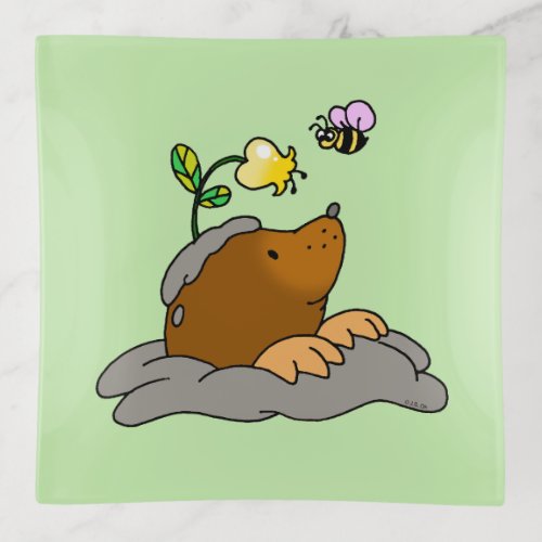 cute mole cartoon with a flower bee trinket tray