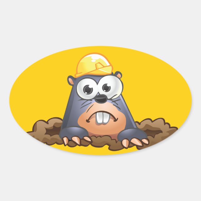 Cute Mole Digging Cartoon Oval Sticker (Front)