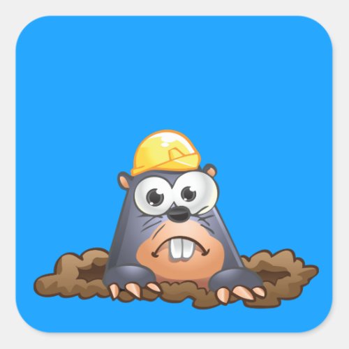 Cute Mole Digging Cartoon Square Sticker