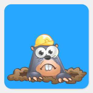Cute Mole Digging Cartoon Square Sticker